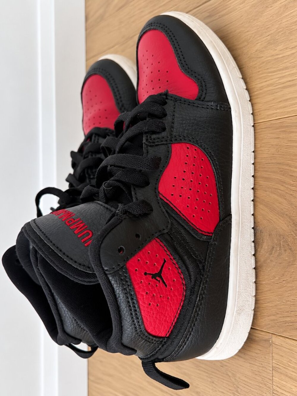 Nike Air Jordan Kids Black Red High Top Sneakers Size 1Y